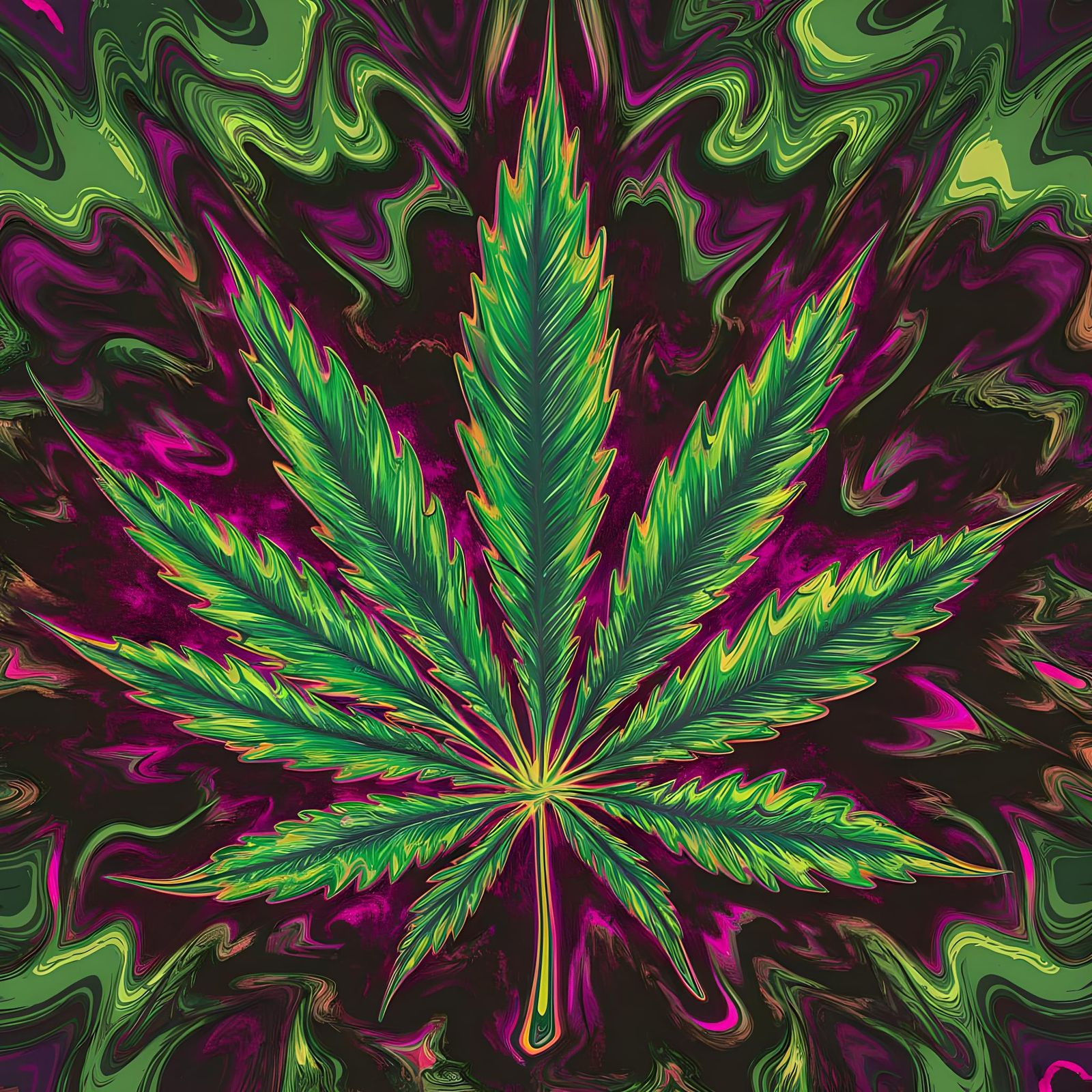 Psychedelic Marijuana Leaf in Vibrant Colors