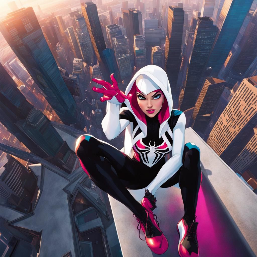 Spider Gwen Selfie from Rooftop Edge