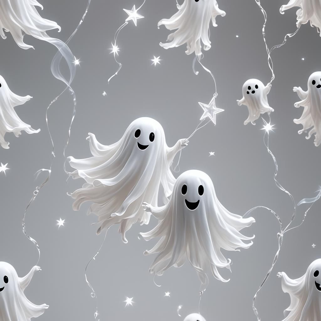 Adorable Ghost with Star Wand in Matte Painting Style