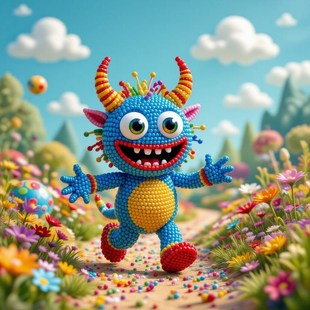 Glossy Seed Bead Monster Running from Beaded World