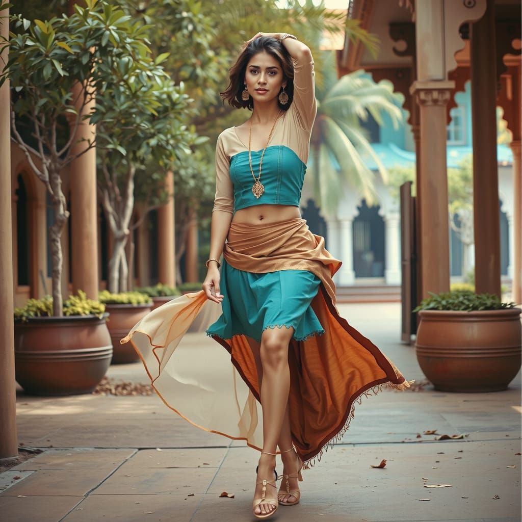 South Asian Woman in Flowing Sari, Film Still