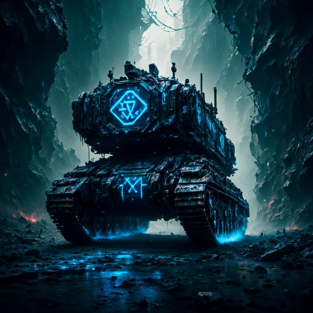 Cyber Tank with Glowing Runes in Detailed Matte Painting