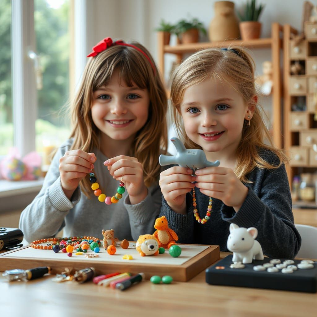 Girls Crafting Jewelry with Bokeh and Natural Light