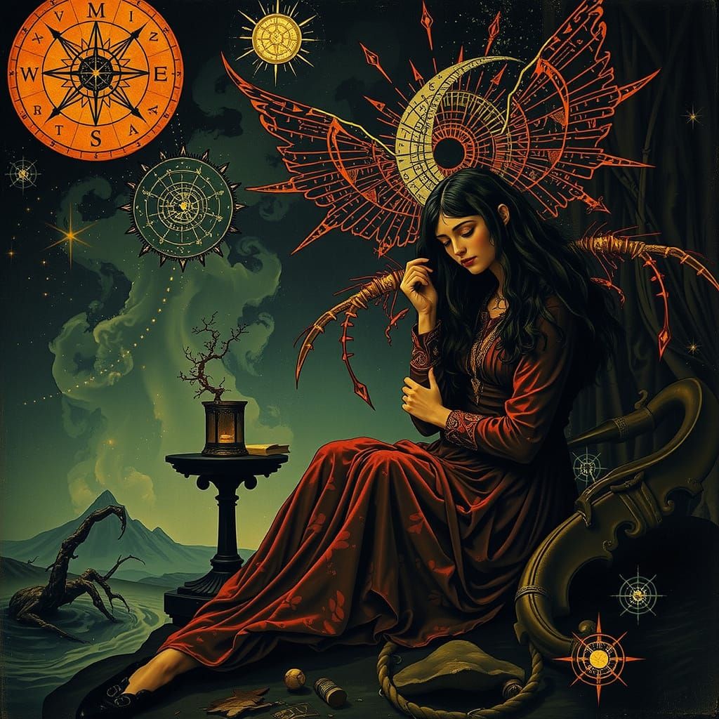 Metaphysical Poetics in Stark Eldritch Art Nouveau Style