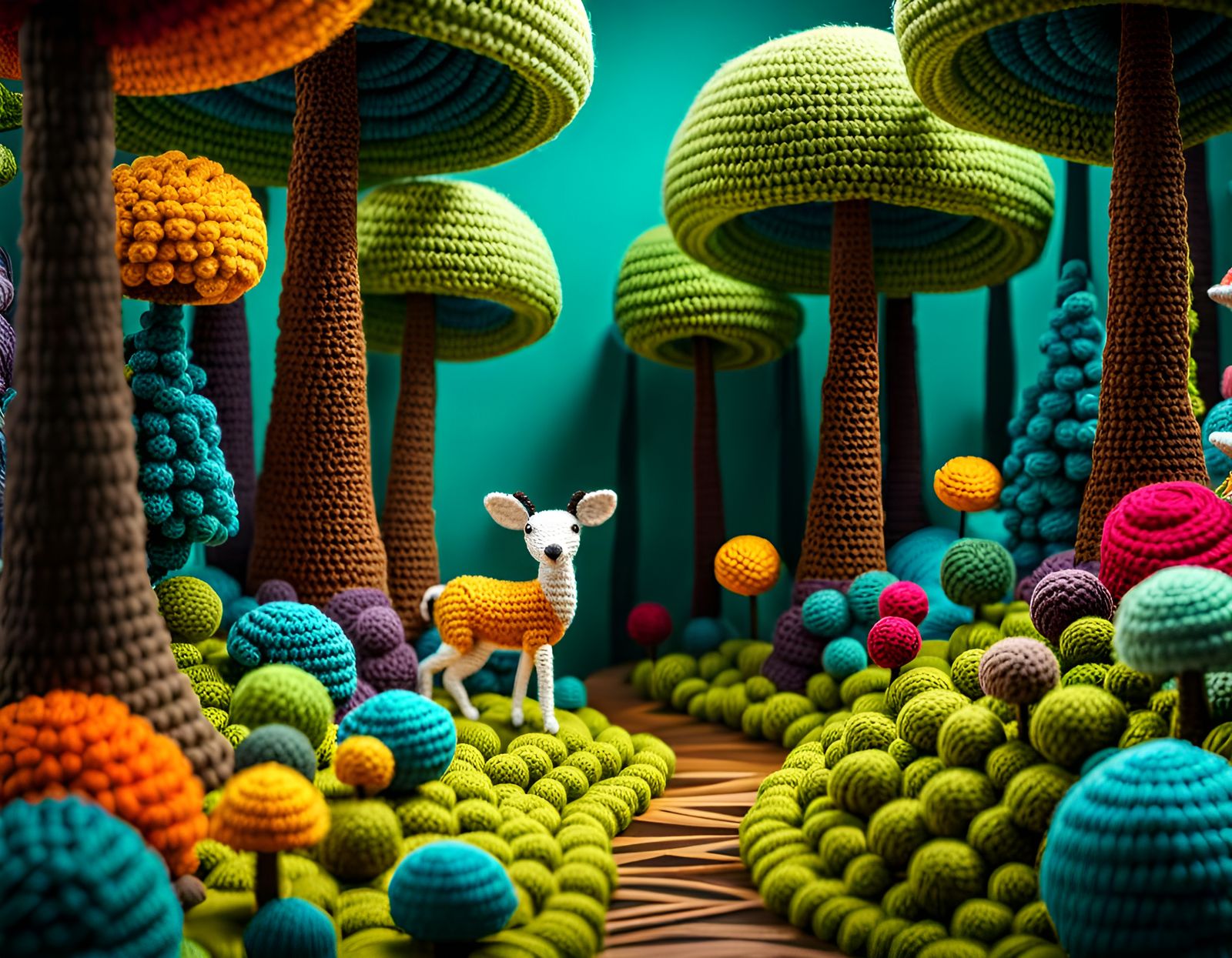 3D forest scene in crochet