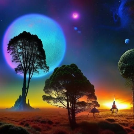 Psychedelic planet Zdzisław Beksiński Wadim Kashin Tim Burton Leonid Afremov Steven Belledin Max Ernst Josephine Wall