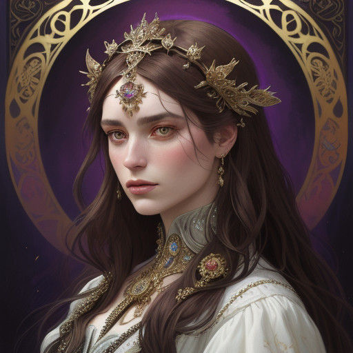 Medieval Courtesan in Lavish Attire with Pearls and Jewels