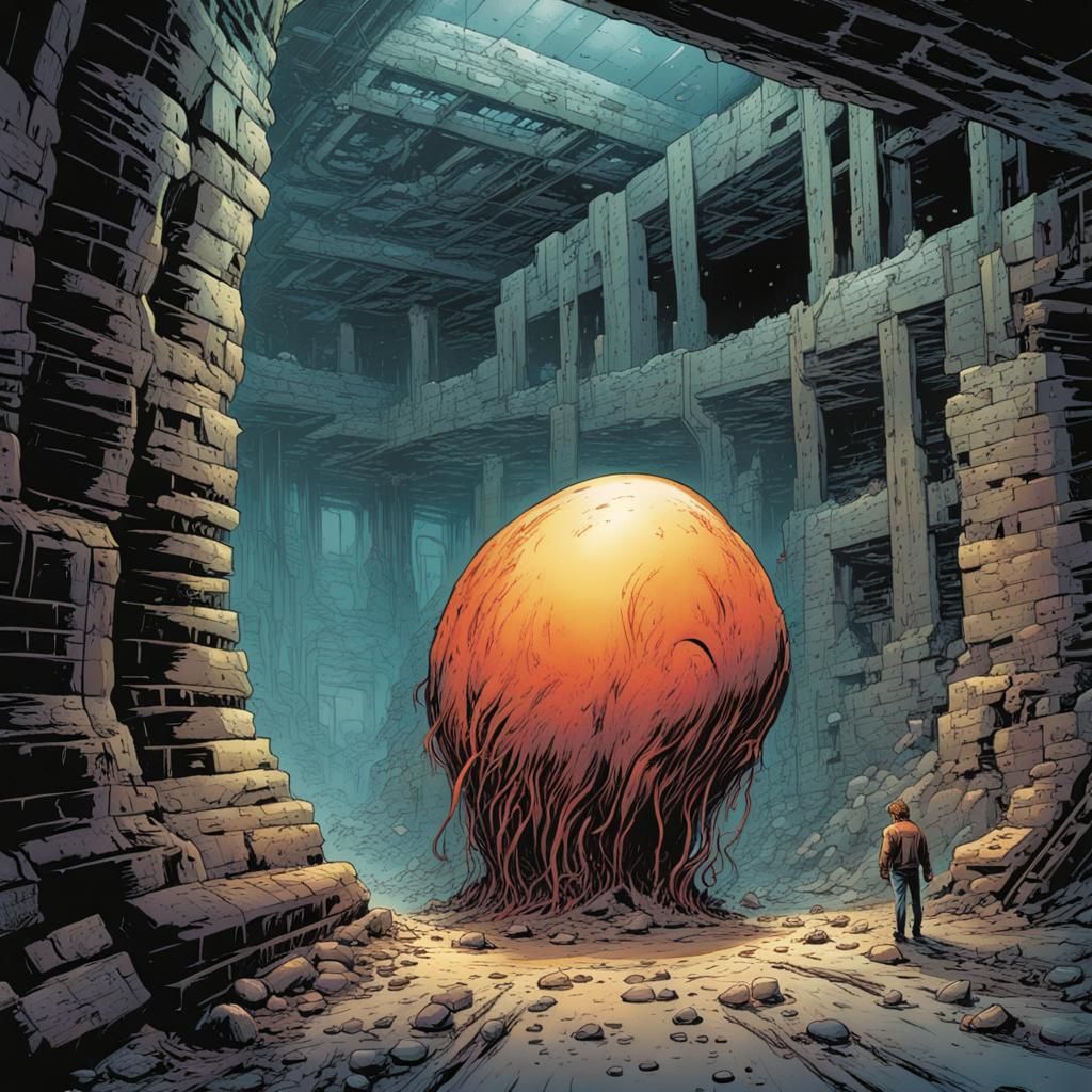 Giant Blob in Underground Lair: Comic Book Art