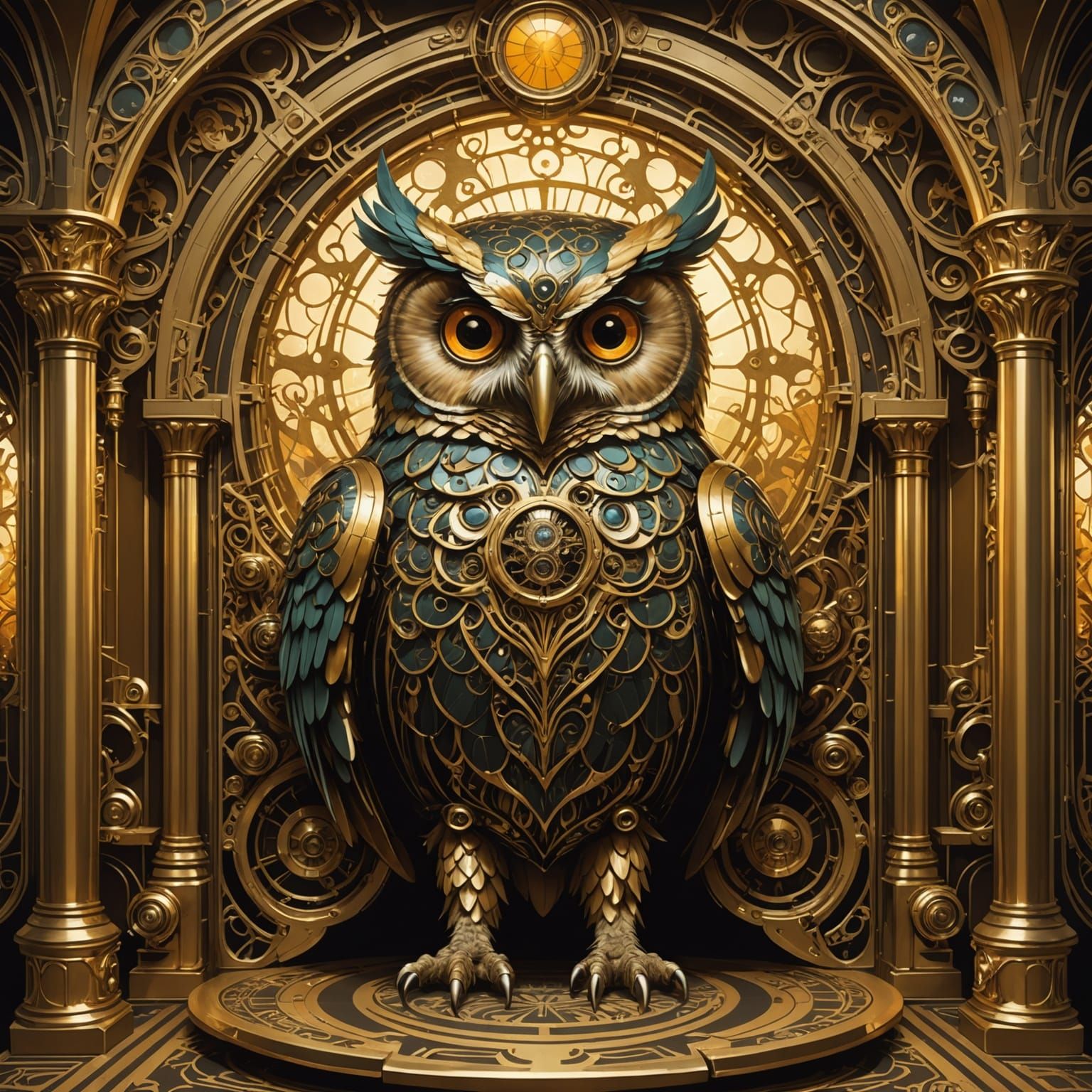 Art Nouveau Mechanical Owl Ballroom Hideout