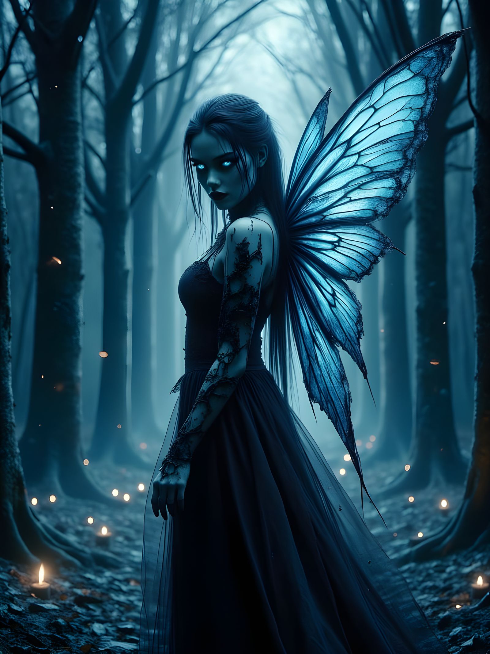 Ethereal Dark Fairy in Moonlit Forest