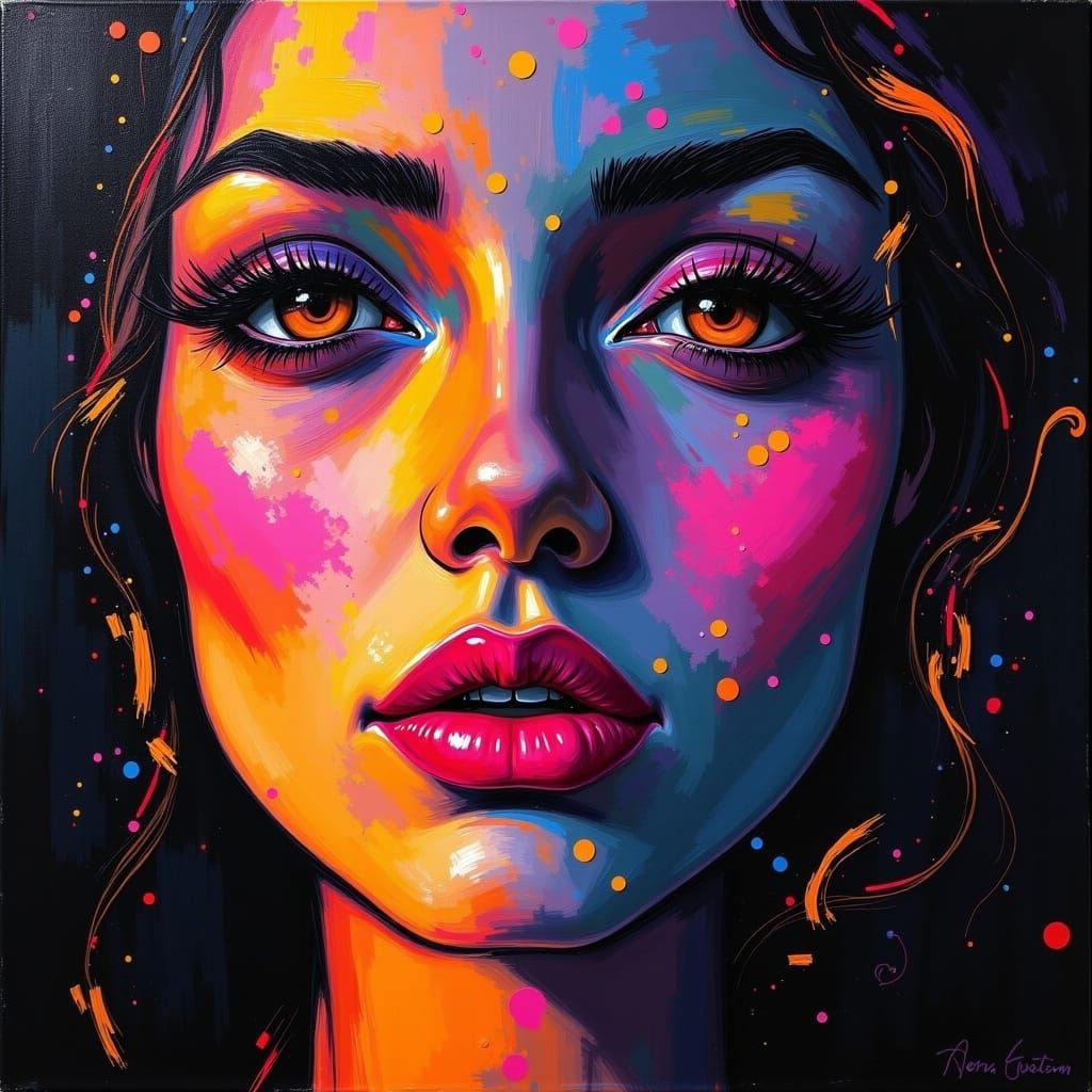 Radiant Woman with Neon Aura in Abstract Art Style