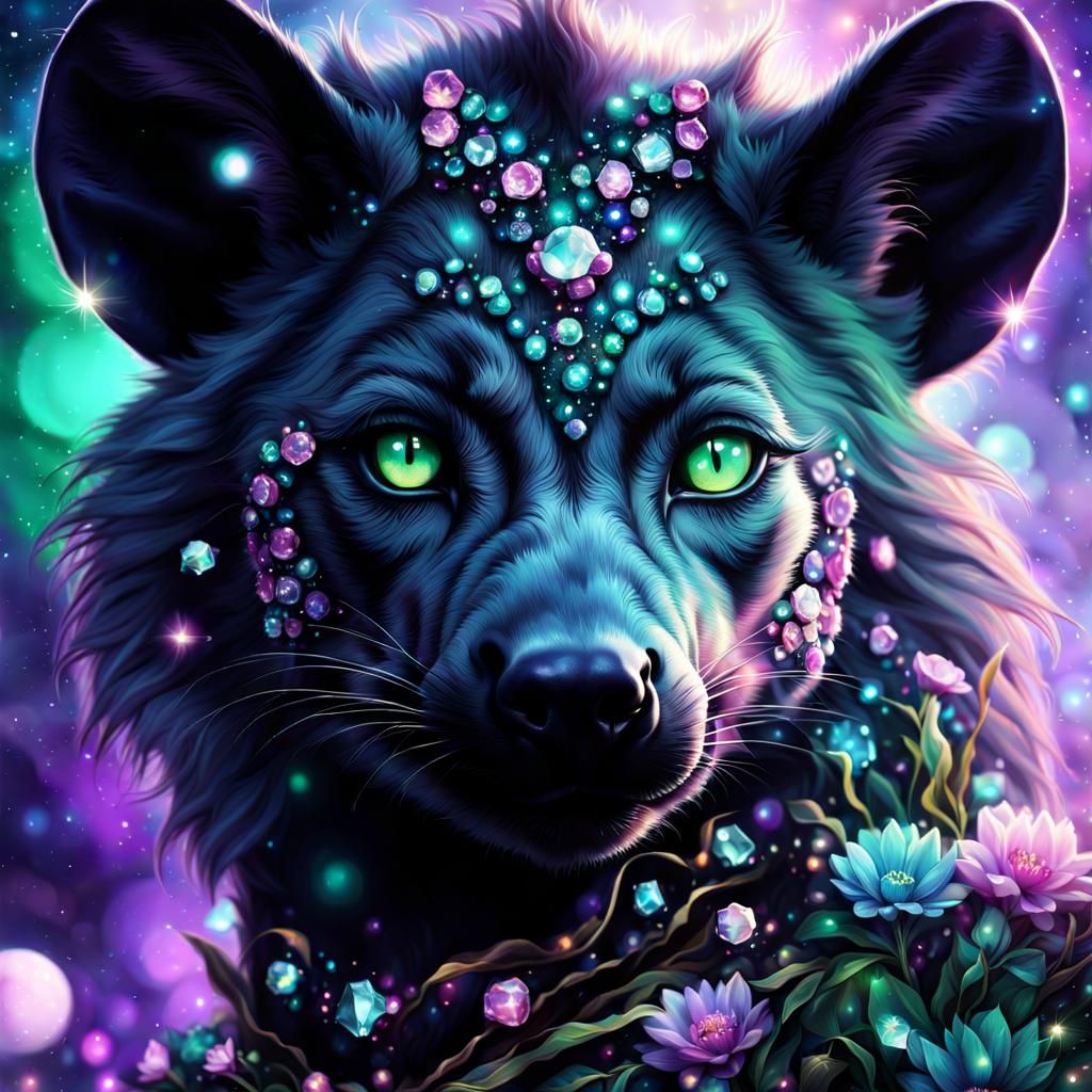 Mystic Hyena Under Starry Sky in Soft Colors