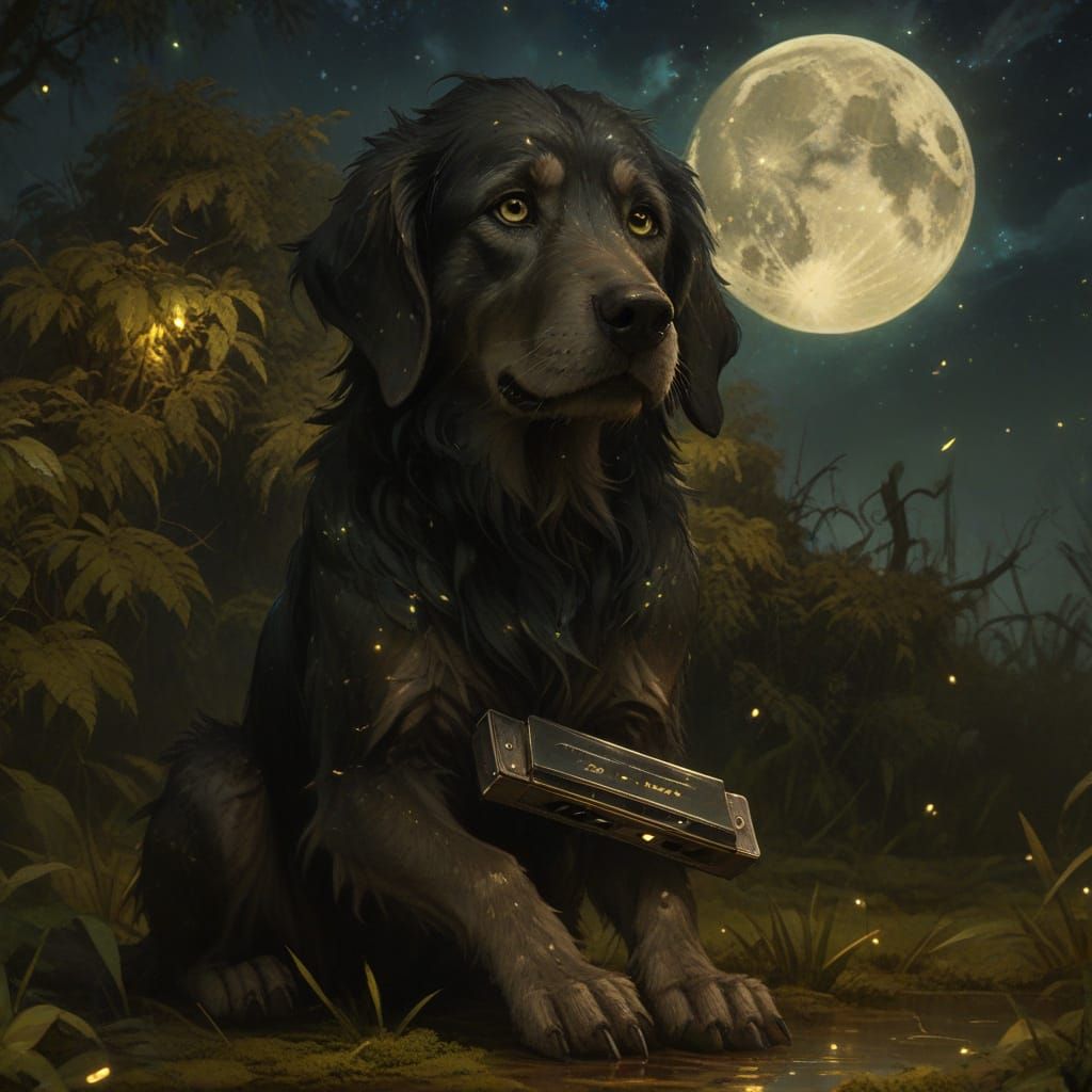 Anime Werehound Serenade in Moonlit Swamp