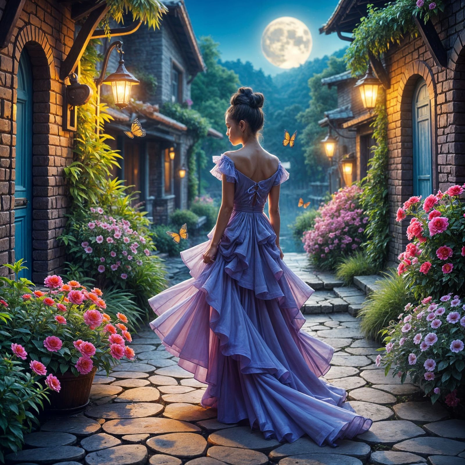 Golden Fantasy Village with Crystal River in Graffiti Art