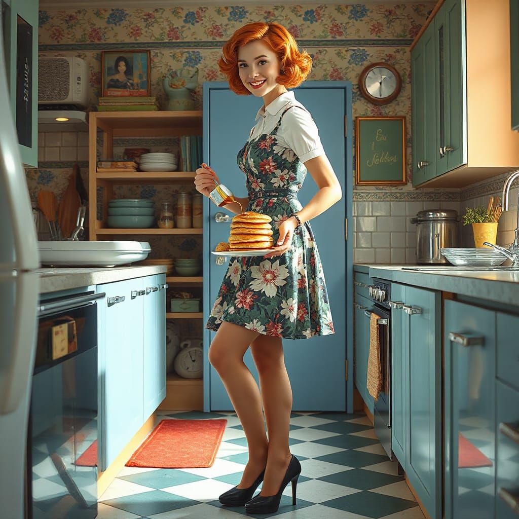 Redhead Tradwife in Kitchen: Hyperrealistic Concept Art