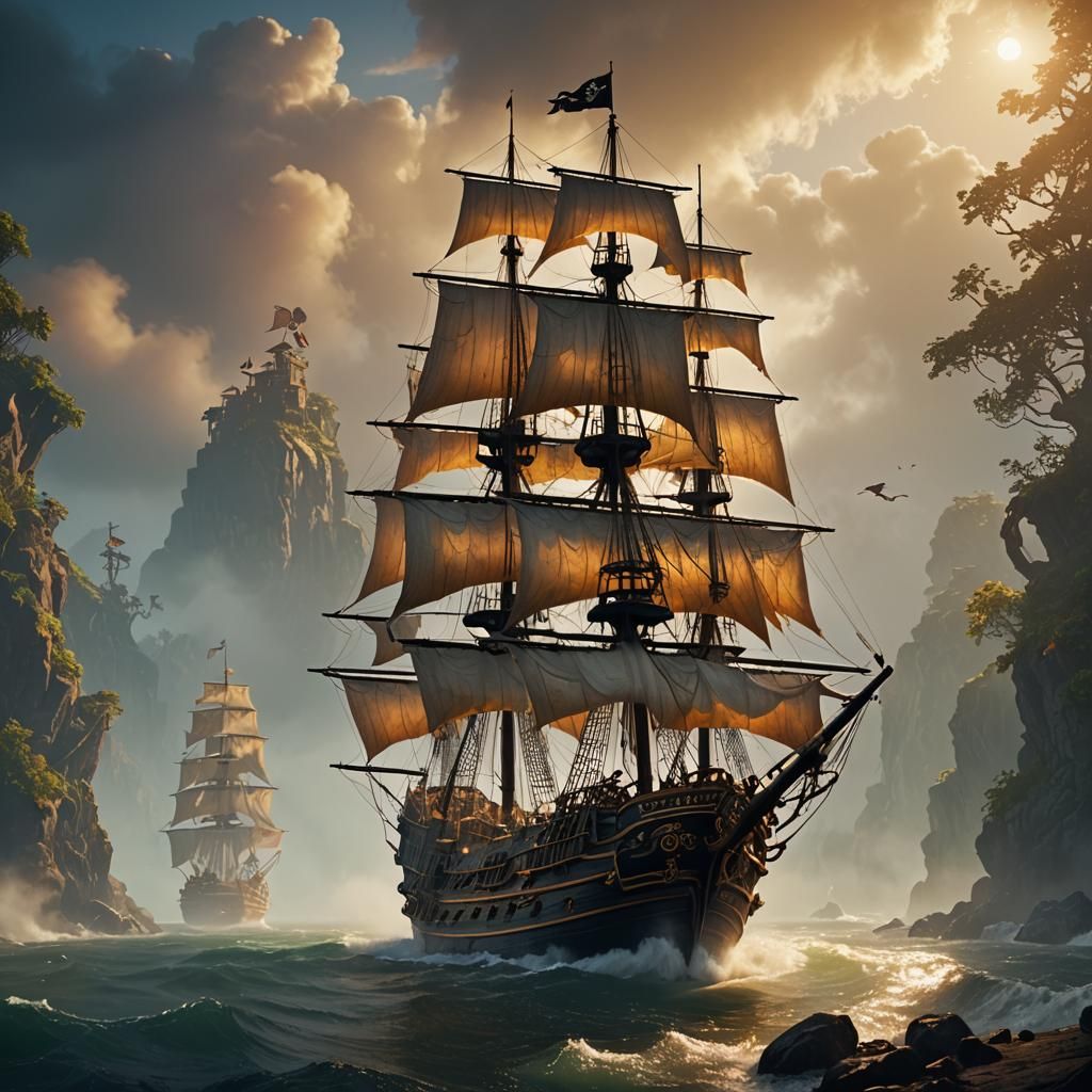 Pirate Ship in Fog: Fantasy Art