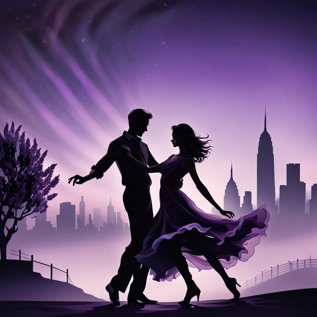 Silhouette Dancers in Twilight: Moody Expressionism Portrait