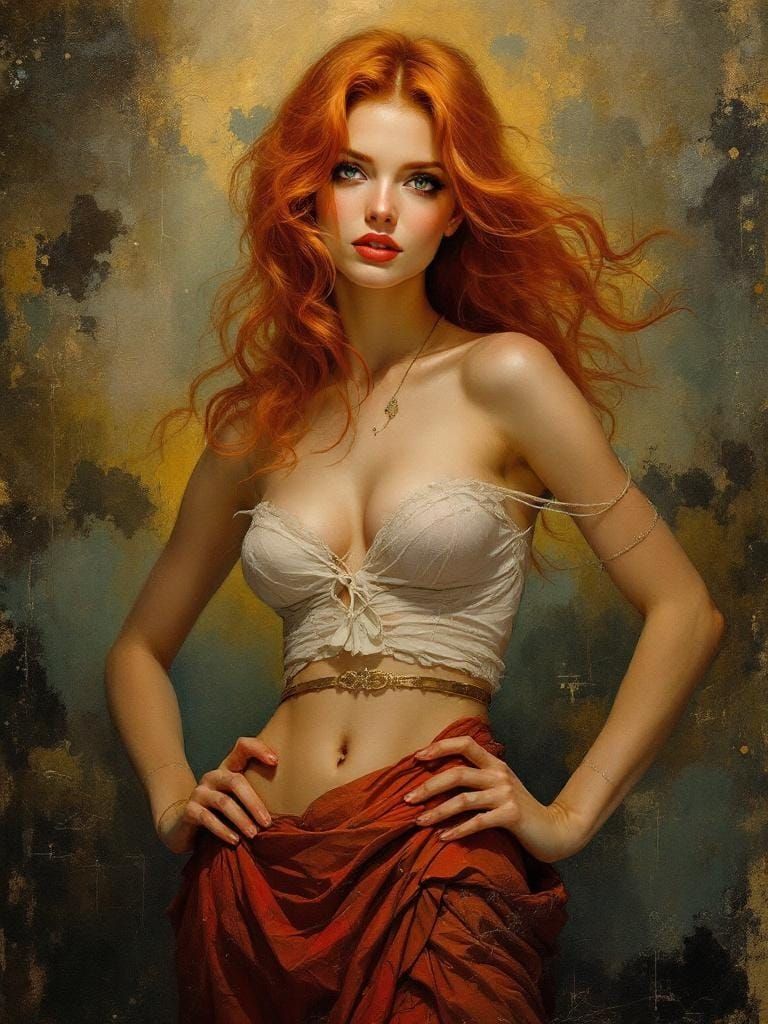 Redhead Pin-Up in Art Nouveau Tonalism Style