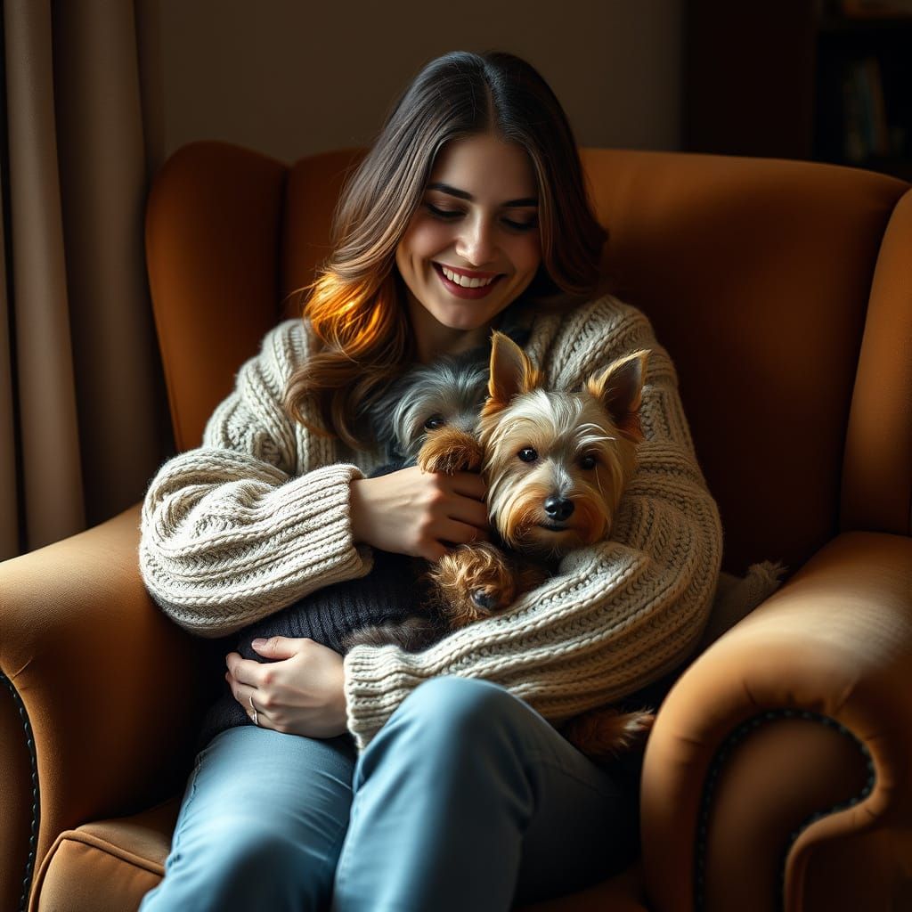 Woman and Scottish Terrier in Intimate Moment