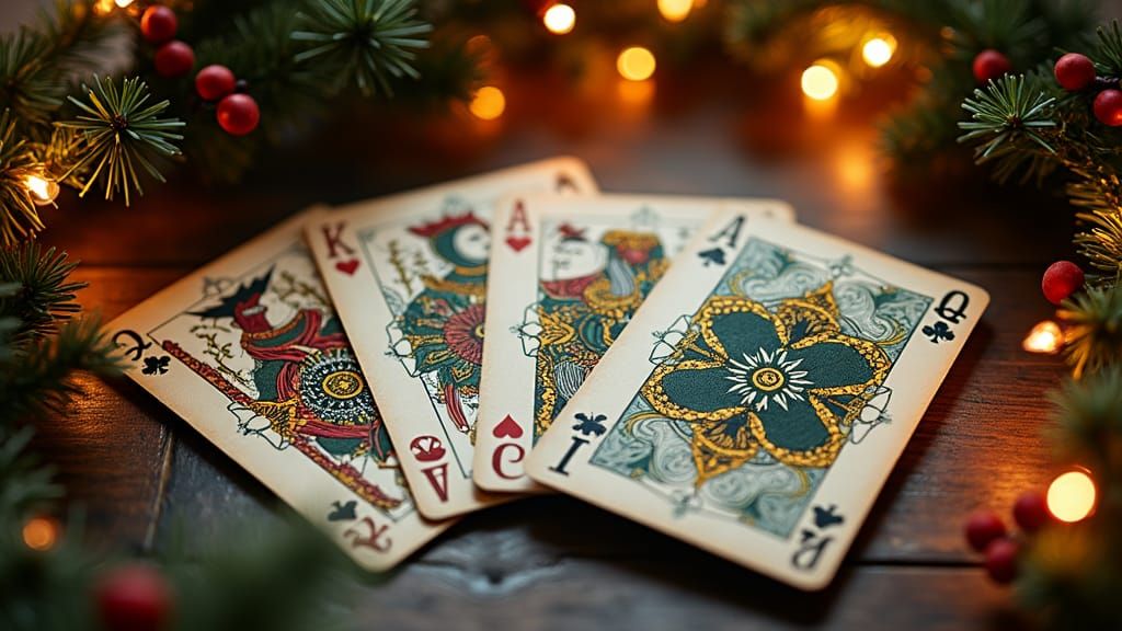 Festive Jacobean Playing Cards with Christmas Colors