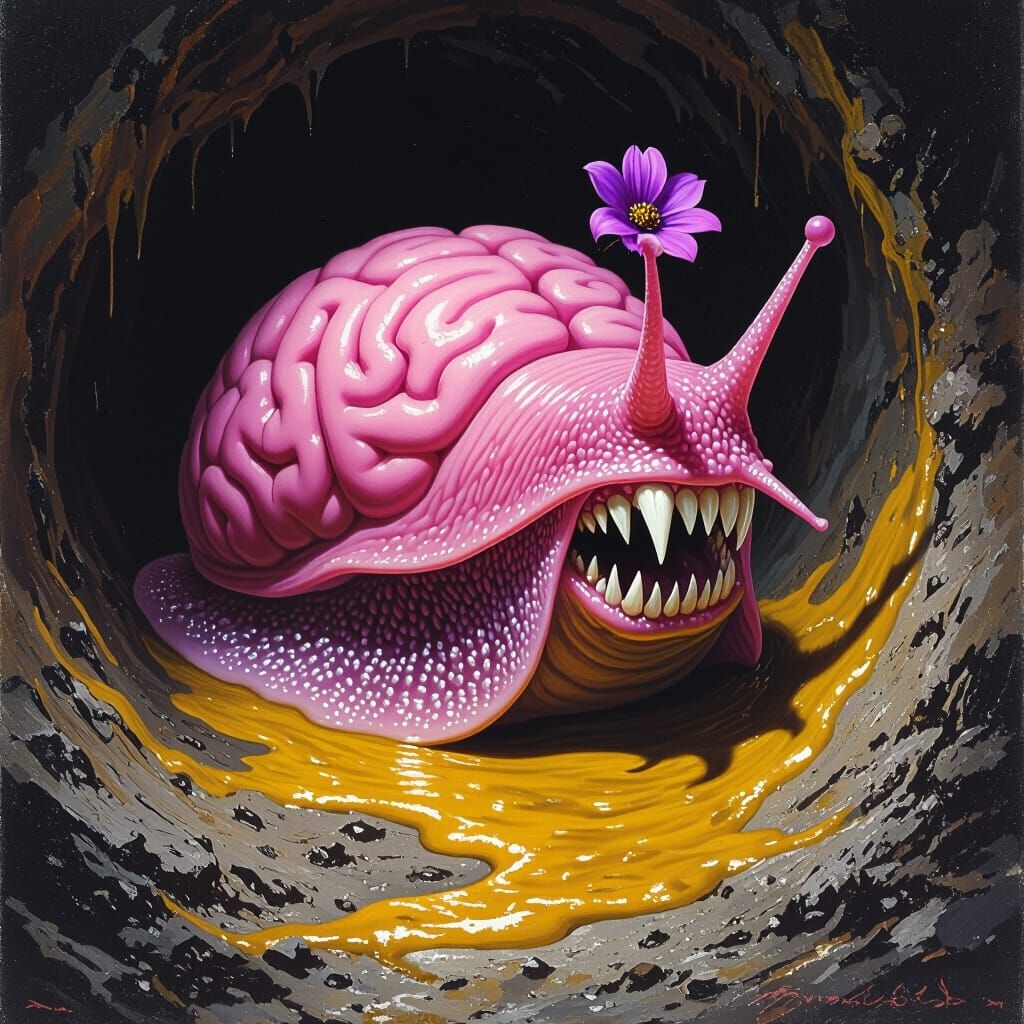 Giant Pink Brain Slug Slithering Through Tunnel