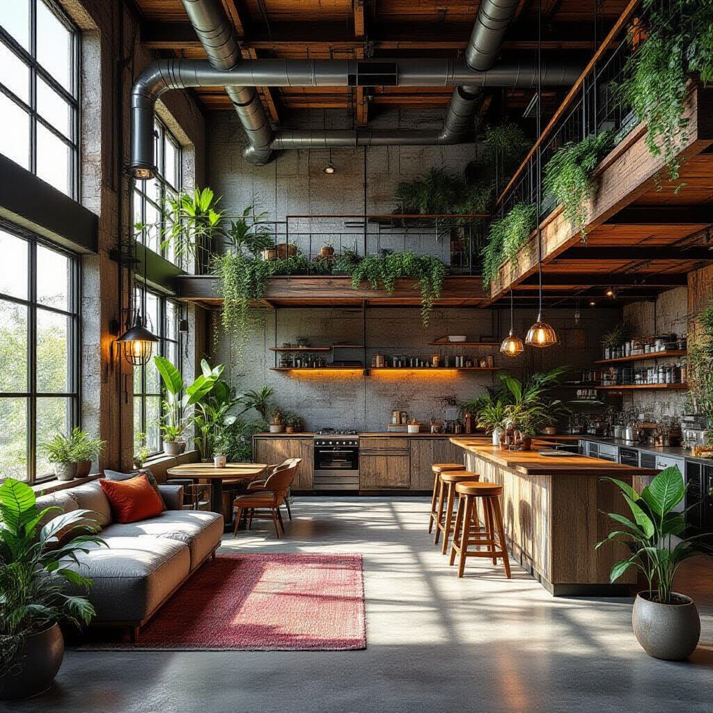 Eco-Industrial Decor with Futuristic Elements