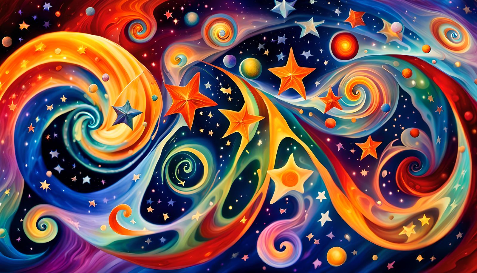 Iridescent Stars Dance in Cosmic Oil Painting