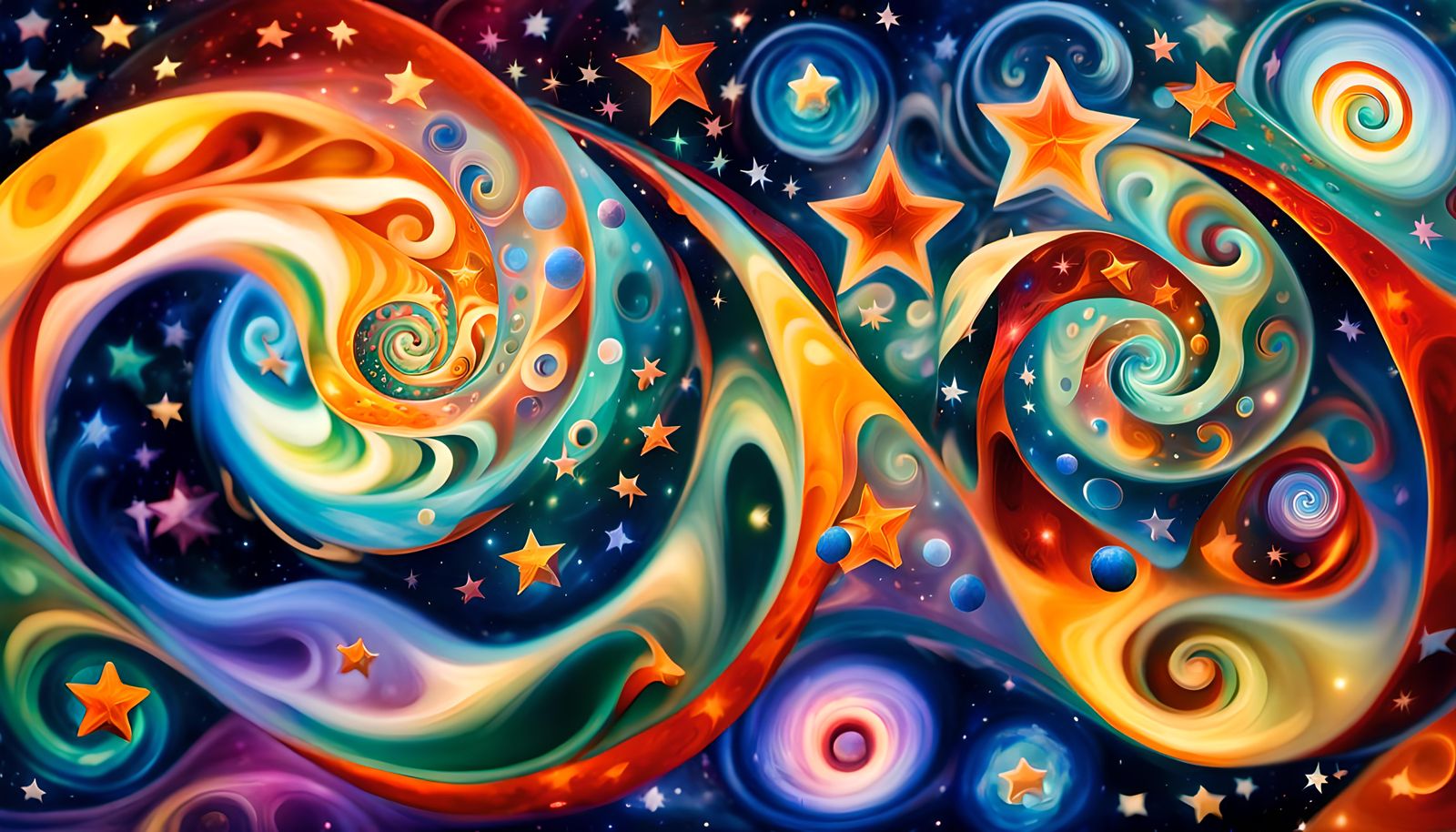 Iridescent Star Cluster Formation in Oil Painting Style