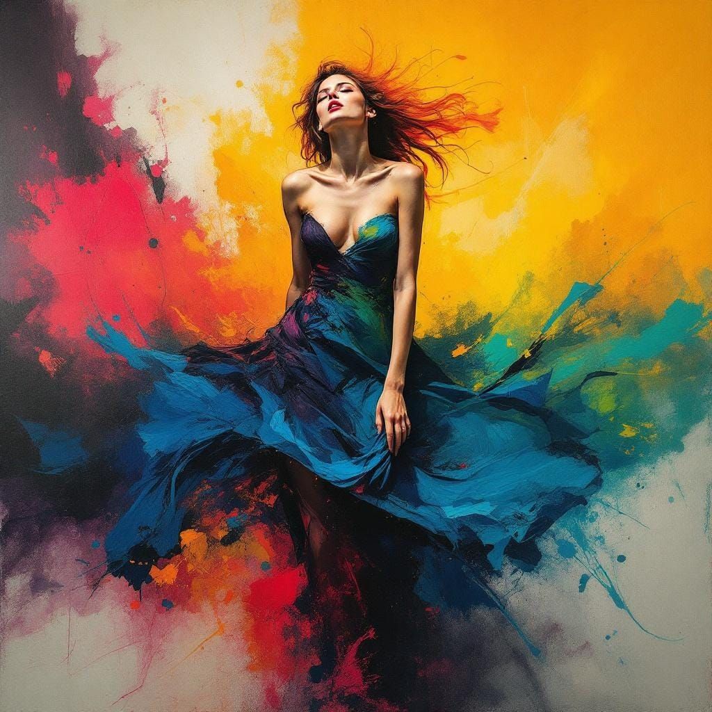 Abstract Expressionist Woman in Color Field Dress