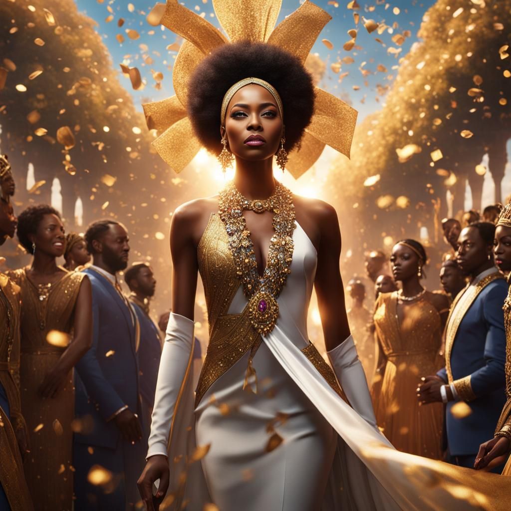 Hopeful African American Model on Runway, Digital Art