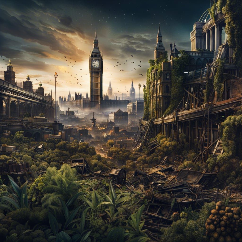 Post-Apocalyptic London Skyline with Big Ben in the Backdrop