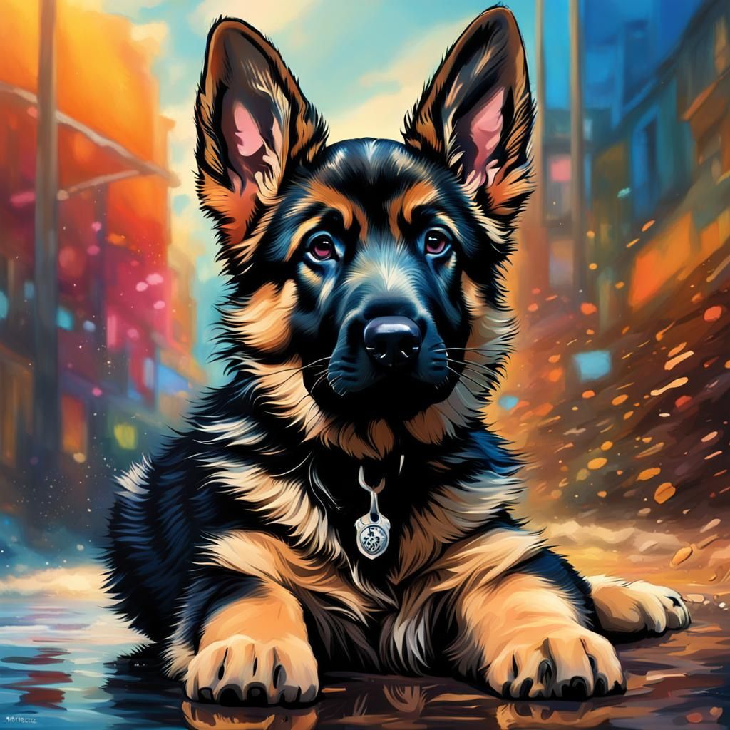 Hyperrealistic German Shepherd Police Puppy