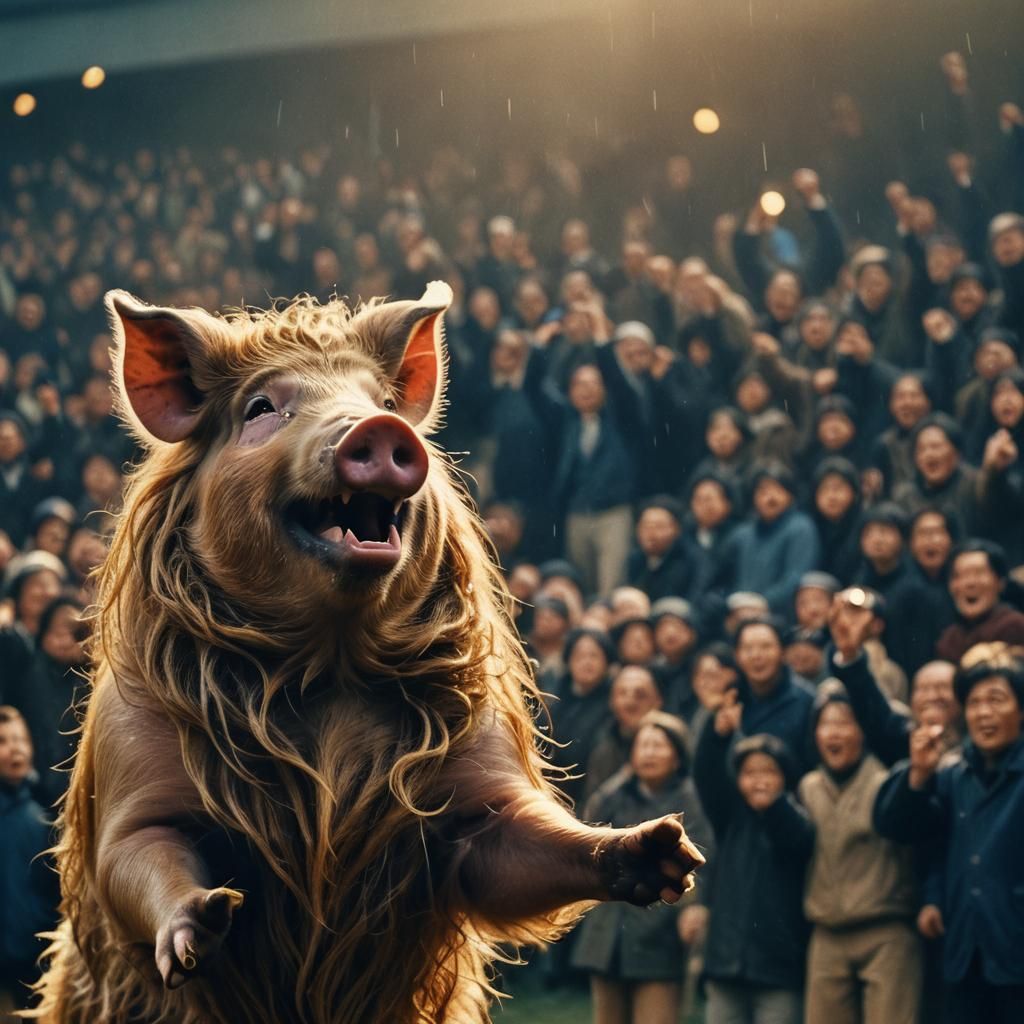 Pig Celebrates Victory: Cinematic Film Still