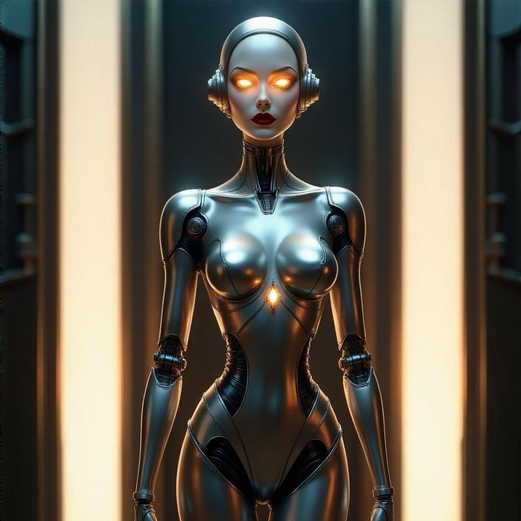 Art Deco Machine Goddess Awakening with Light