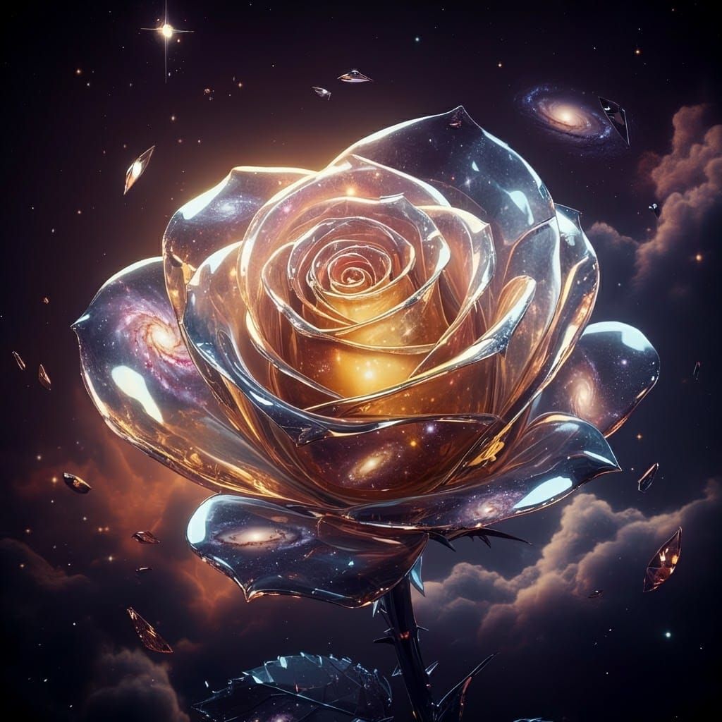 Celestial Crystal Rose in Dark Fantasy Style