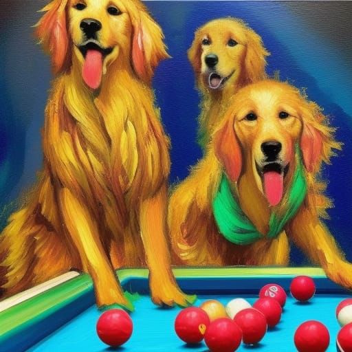 Dogs Playing Pool in Neo-Impressionistic Style
