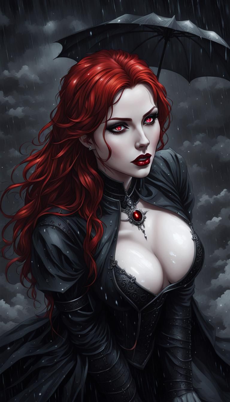 Redhead Vampire in Rain: Gothic Dark Fantasy