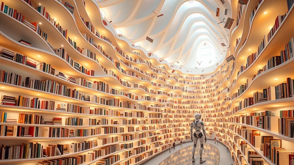 Futuristic Library in Luminous Elegance