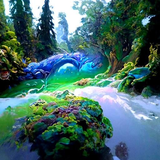 Sapphire Stream in Emerald Forest, Ethereal Fantasy