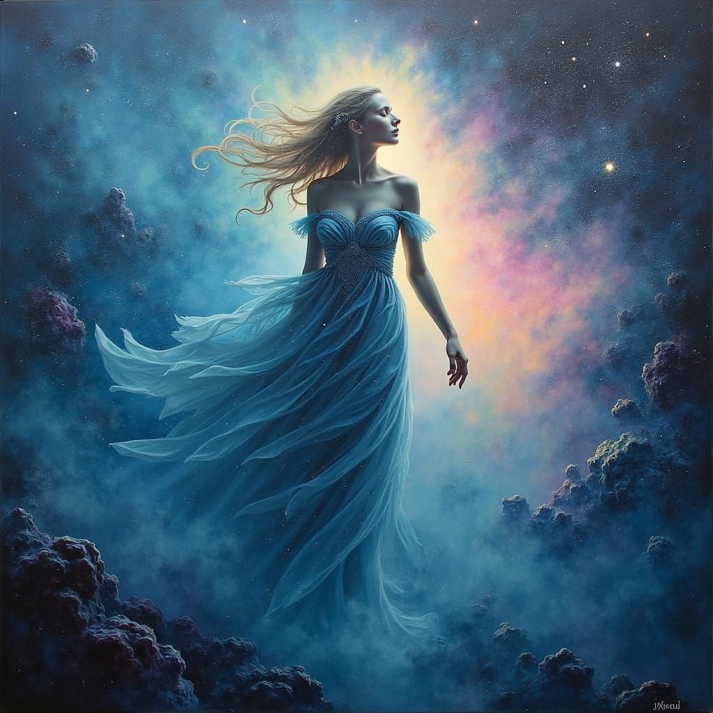 Surreal Space Woman in Oil on Canvas