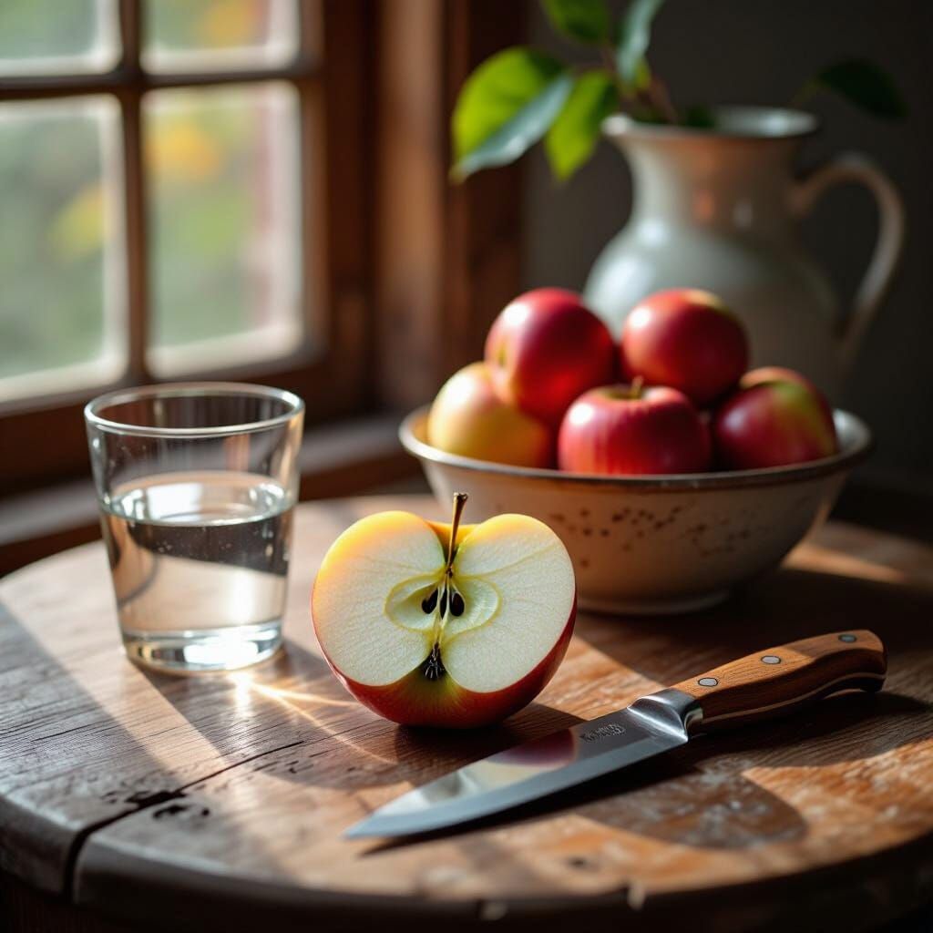 Photorealistic Still Life with Apple and Knife