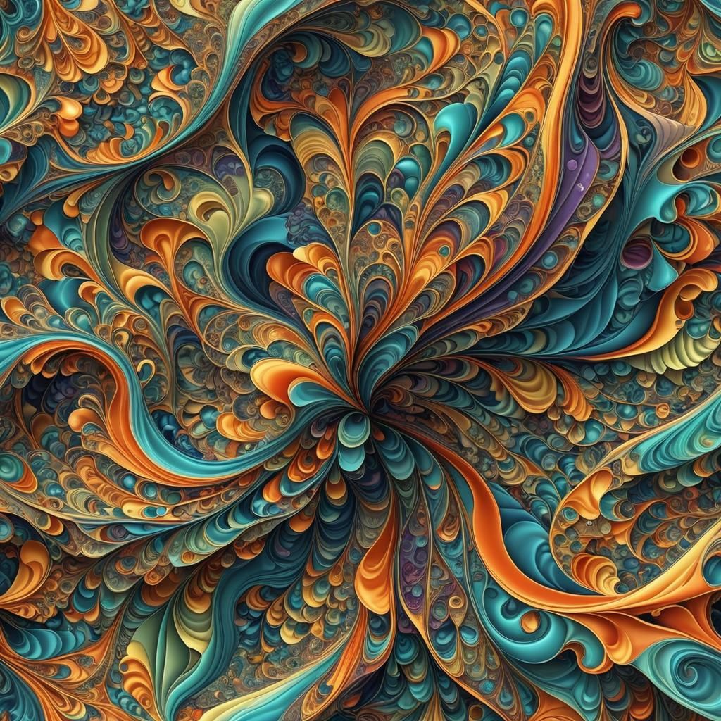 Abstract Silk Fabric Soaring with Zentangle Patterns