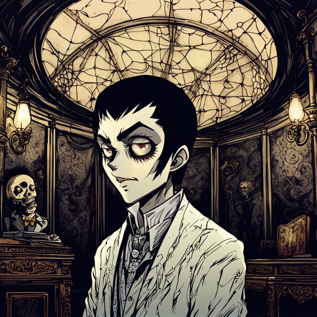Toreador Vampire in Antique Room, Dark Fantasy Anime