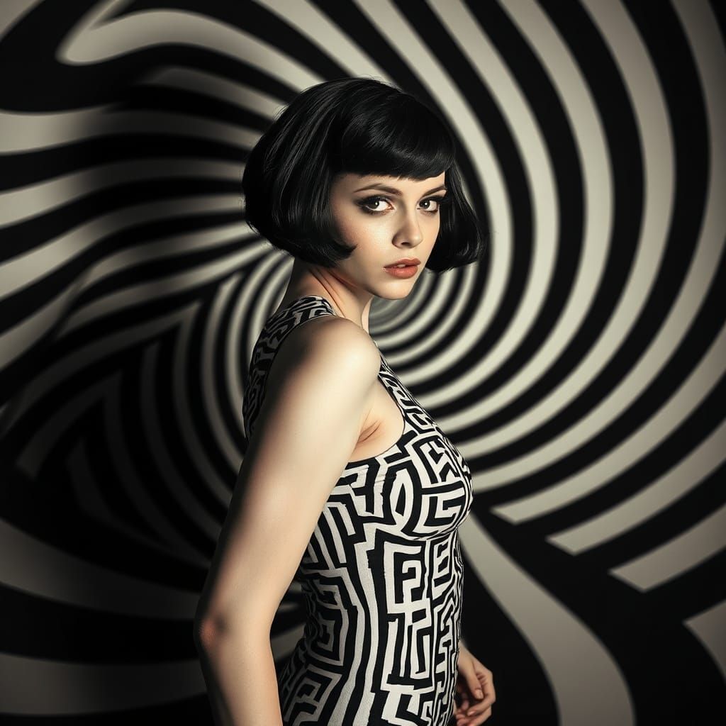 Flapper Woman in Hypnotic Optical Illusion
