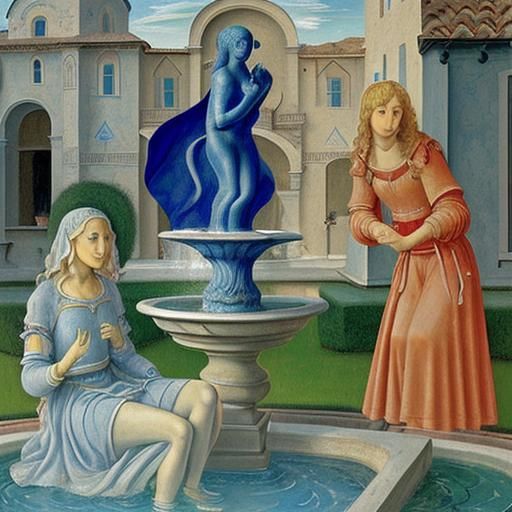 Surreal Fountain Inspired by Barlach, Lippi, Chagall