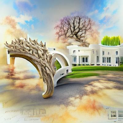 Modern Royal House with Arch in Digital Painting Style