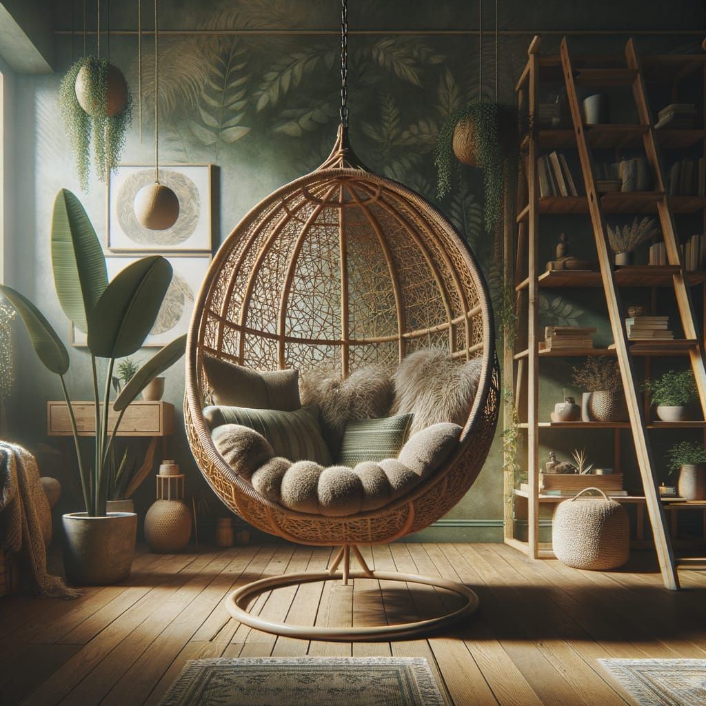 Bohemian Rattan Swing Chair in Cozy Room