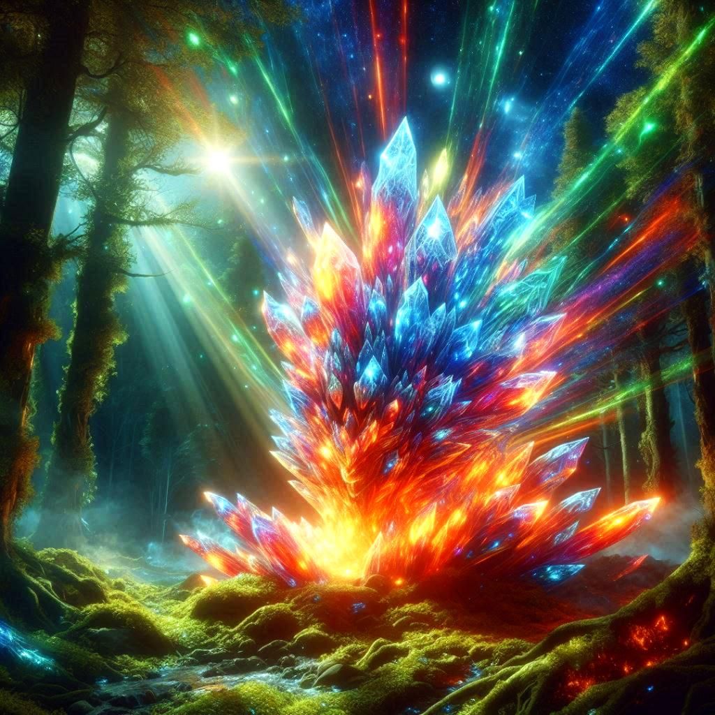 Fire and Crystal Elemental Emerges in Forest