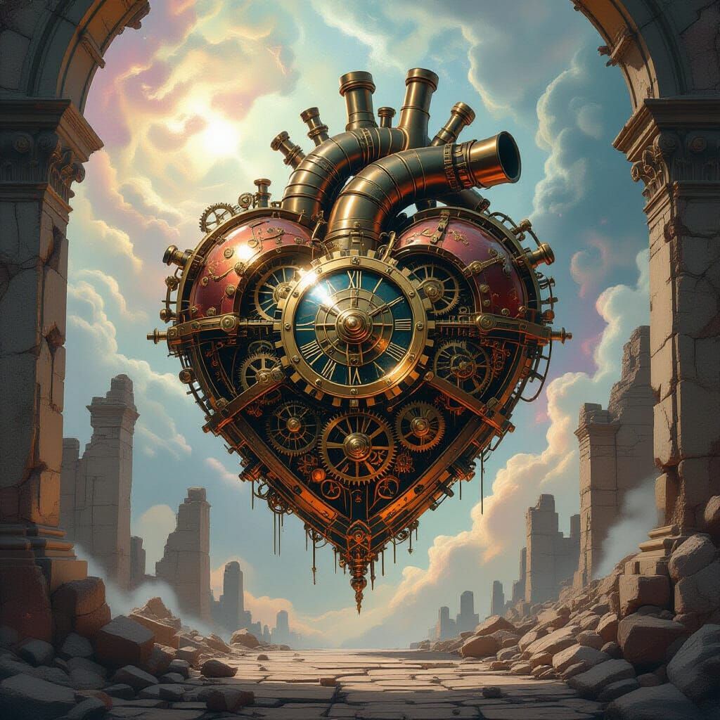 Clockwork Heart in Nebulae, Surreal Dreamscape