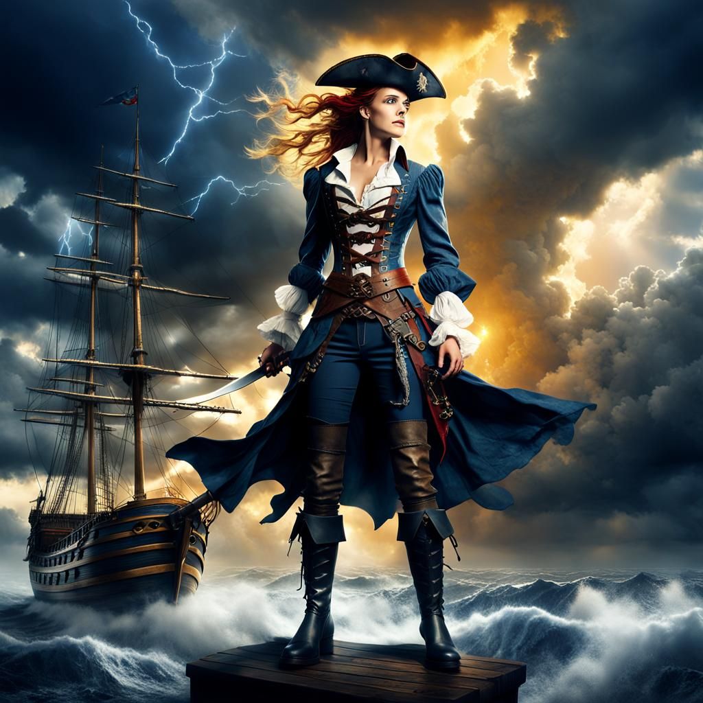 Female Pirate in Storm, Digital Matte Painting